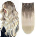 XDhair Clip in Hair Extensions Human Hair 120g18 Inch Balayage Ombre Ash Brown to Platinum Blonde Double Weft Clip in Hair Extensions 6pcs for Women(18, #8T60)
