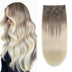 XDhair Clip in Hair Extensions Human Hair 100g 16 Inch Balayage Ash Brown to Platinum Blonde Clip in Hair Extensions 6pcs Straight Real Hair (16, #8T60)