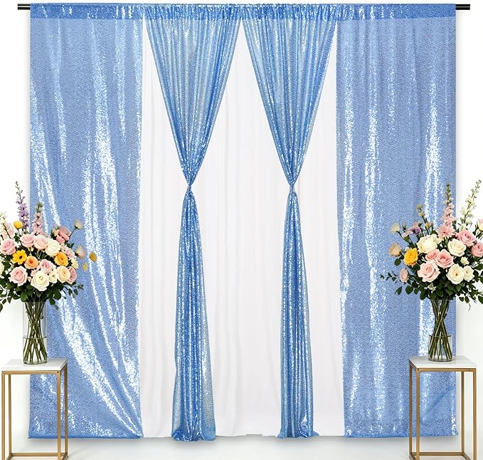 Eternal Beauty Baby Blue Sequin Backdrop Curtains, 2 Panels 2x8FT | 3mm Sparkle - Image 9