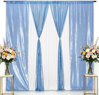 Eternal Beauty Baby Blue Sequin Backdrop Curtains, 2 Panels 2x8FT | 3mm Sparkle - Image 9