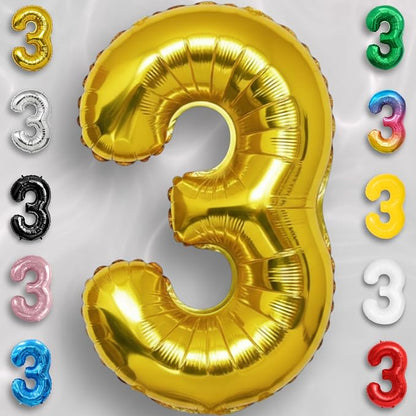 Gold Number Balloon 3 Mylar Foil Balloons 32 inch - Image 2
