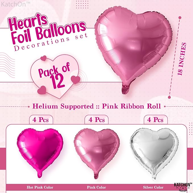 KatchOn Silver and Pink Heart Balloons 18 Inch, Galentines Balloons - Image 2