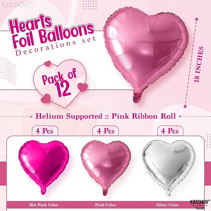 KatchOn Silver and Pink Heart Balloons 18 Inch, Galentines Balloons - Image 2