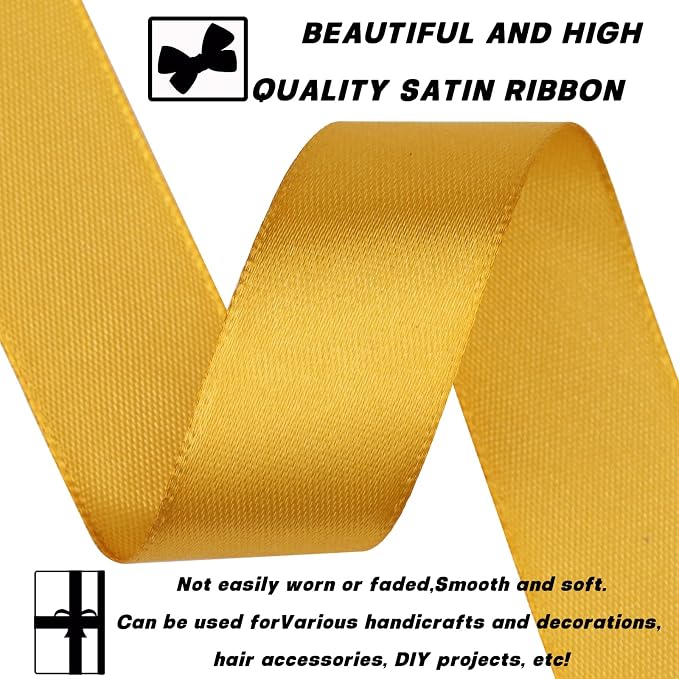 7/8 Inch 30 Yards Gold Satin Craft Ribbon-Single Face Polyester Ribbon - Image 3