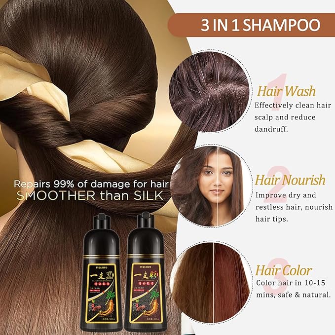Hair Dye Shampoo 3 in 1, Coffee Hair Color Shampoo for Men Women, Natural Brown Hair Color Dye, Easy to Use for All Hair Types Shampoo Para Canas 16.9 Fl Oz (Coffee)