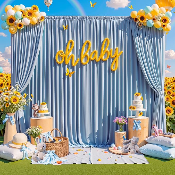 20 ft x 10 ft Wrinkle Free Dusty Blue Backdrop Curtain - Image 3