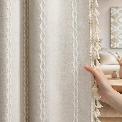 80% Boho Blackout Curtains 84 Inch Linen Blend Drapes 2 Panels | Vintage by Unknown