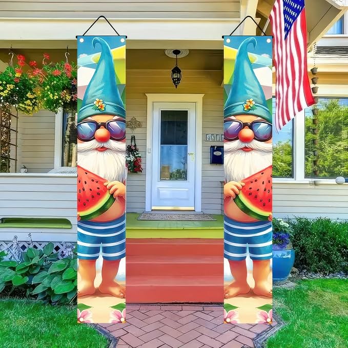 BlissYard 2pcs Welcome Summer Door Banner Hawaiian Beach Funny Gnome Porch - Image 6