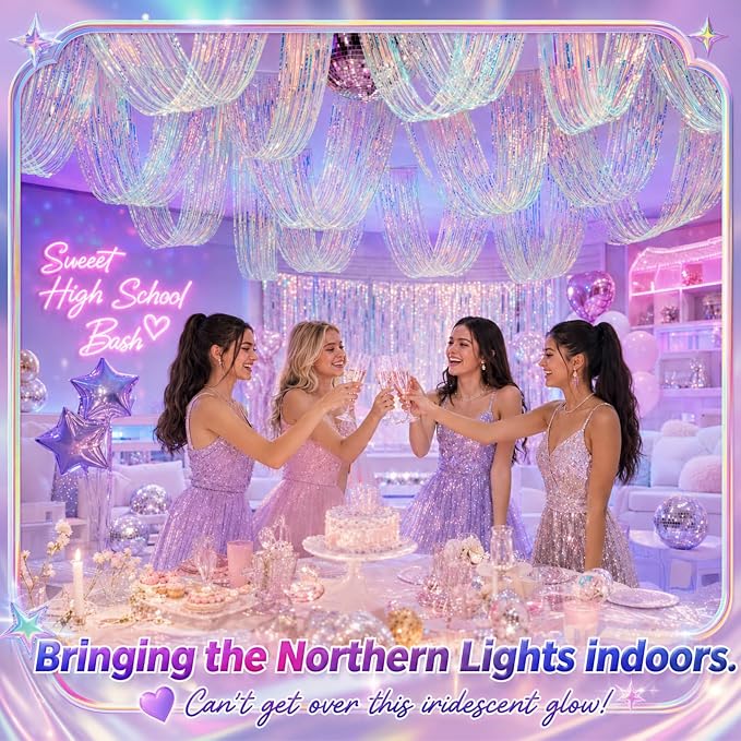 4 Pcs Iridescent 15ft Metallic Foil Ceiling Fringe Curtains - Image 5