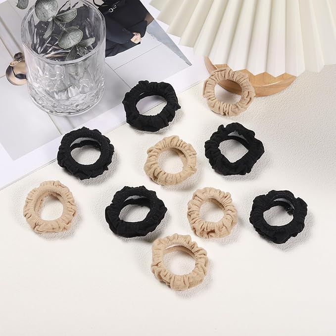 WantGor Hair Ties, Women 10PCS Hair Bands No Damage Elastic Scrunchies Seamless Ponytail Holders Hair Accessories Head Bands for Women's Thick Thin Hair (Black, Khaki)