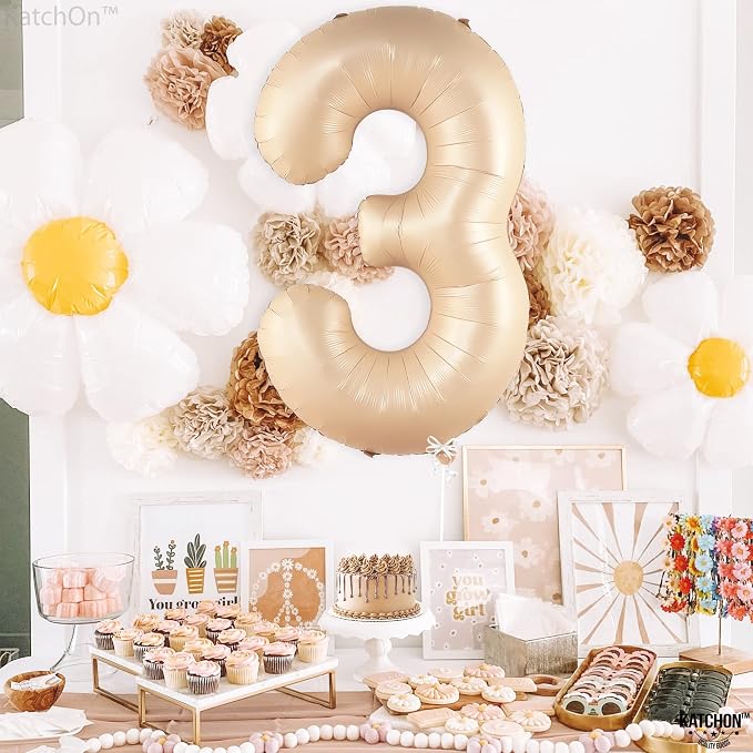 KatchOn Number 3 Balloon Caramel 40 Inch | Number Three Balloon, 3rd Birthday - Image 5