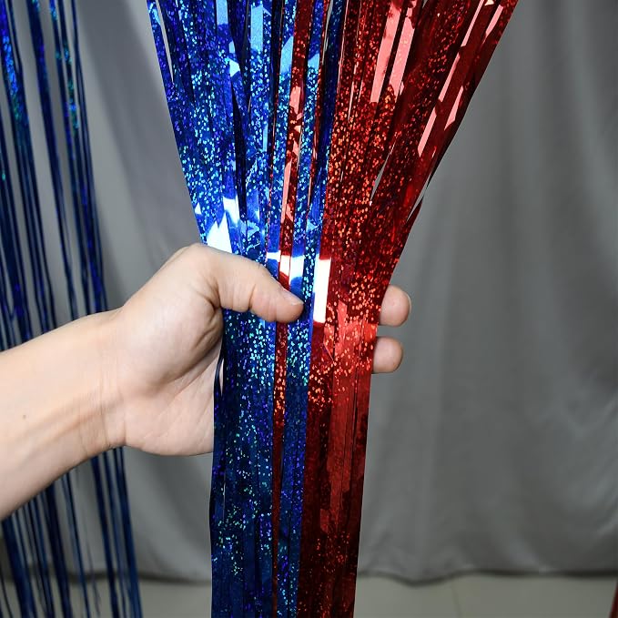 BRAVESHINE Red Blue Tinsel Foil Fringe Curtains | Party Steamers Backdrop | 2 - Image 4