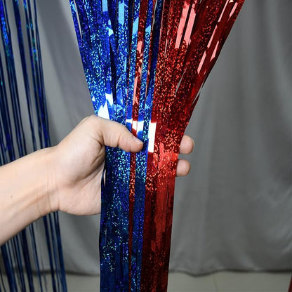 BRAVESHINE Red Blue Tinsel Foil Fringe Curtains | Party Steamers Backdrop | 2 - Image 4