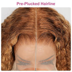 210% Density 13x6 Highlight Ombre Full Lace Frontal Wigs Human Hair 12A Deep Wave Brazilian Human Hair Pre Plucked 4/27 Honey Blonde HD Glueless Transparent Lace 18 Inch