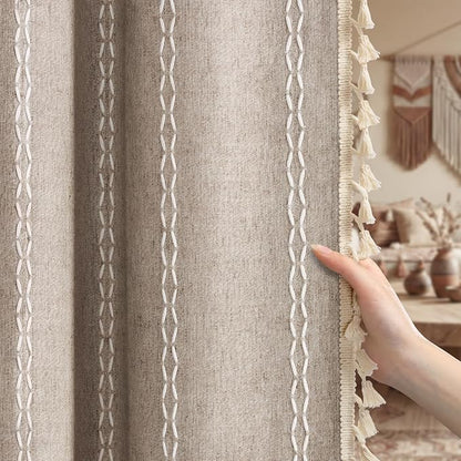 Khaki Brown Boho Blackout Curtains 84 Inch 2 Panels by Unknown