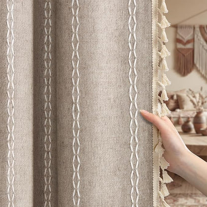 Khaki Brown Boho Blackout Curtains 72 Inch 2 Panels - Image 2