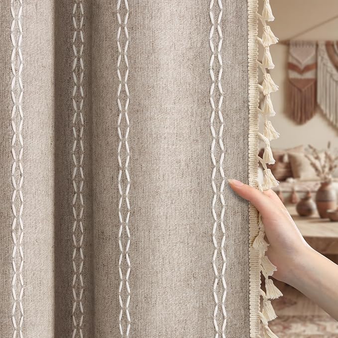 Khaki Brown Boho Blackout Curtains 63 Inch 2 Panels - Image 2
