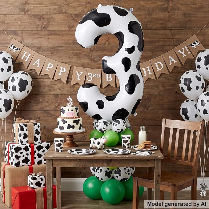 40" Cow Print Foil Number 3 Balloon - Image 3