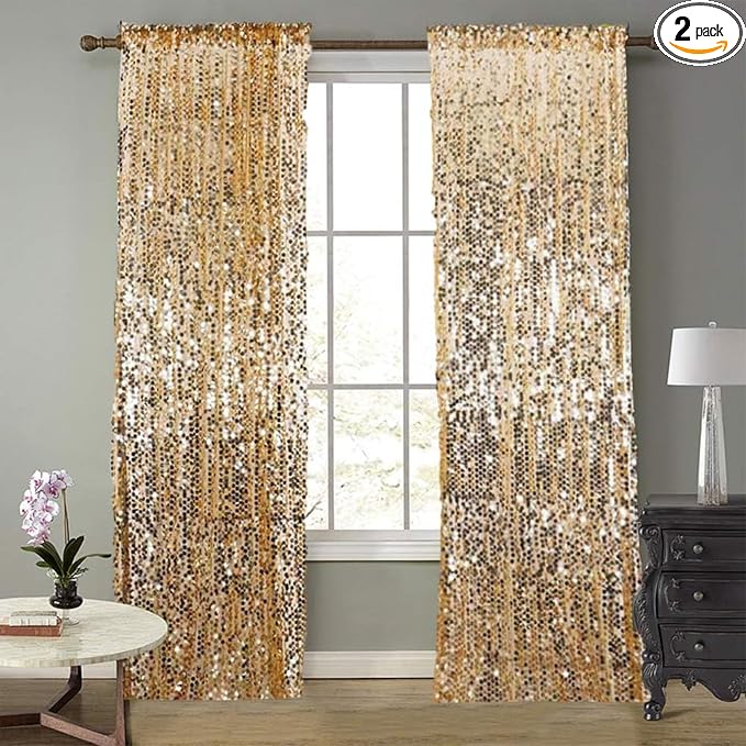 Gold Big Payatte Sequin 18MM Sequin Backdrop Drapes Curtains Panels, Fashion by SFNSKY
