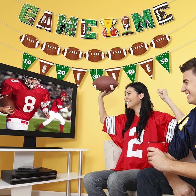 Game Time Football Banners Rugby Party Banner Sign Garlands Triangle Flags - Image 7