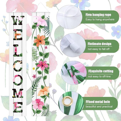 Frienda 2 Pcs Spring Welcome Floral Porch Banners 72"x12" Summer Flower Hanging - Image 3