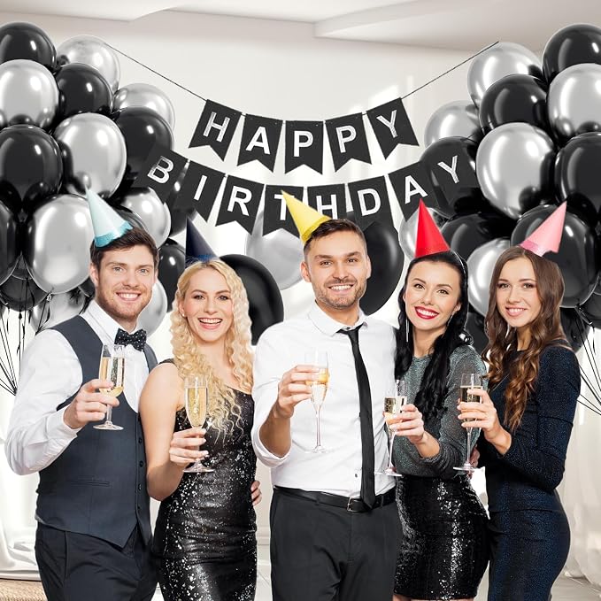 12inch Black and Silver Balloons - Image 4