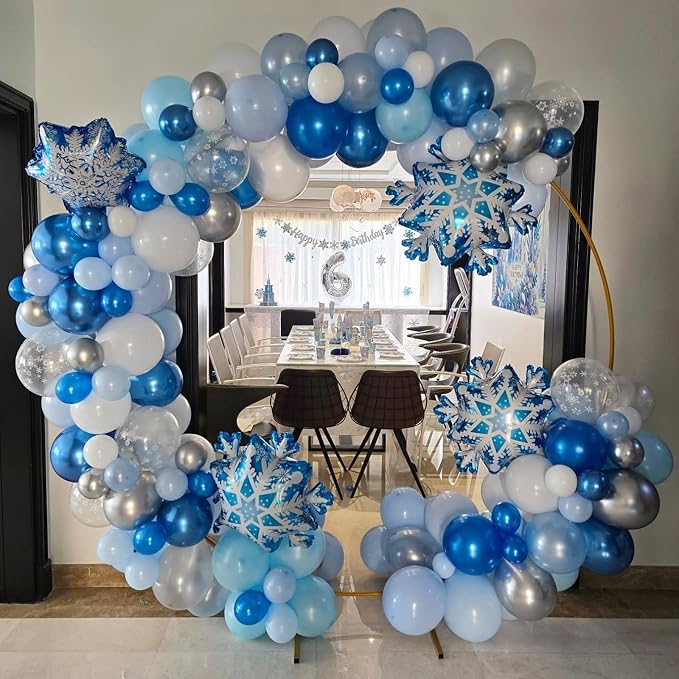 Blue Snowflake Balloons, 12 Inch Blue Silver White Clear Balloons - Image 6