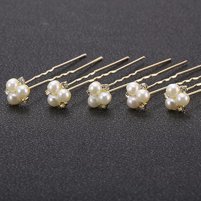 WILLBOND 18 Pcs Pearl Hair Pins Bridal Wedding Hair Accessories Crystal Bobby Pin for Brides Bridesmaids Flower Women Girls(Gold)