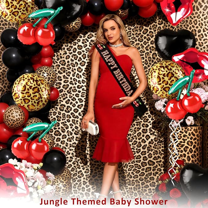Cheetah Cherry Balloons 8pcs Red Lips Cherry and Black Heart Balloons Leopard - Image 7