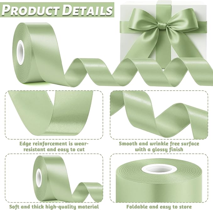 30Yards 1 1/2In Sage Green Ribbon - Image 3