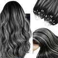 YoungSee Micro Loop Hair Extensions Real Human Hair Silver Balayage Micro Bead Hair Extensions Human Hair Black Ombre Silver Microlink Hair Extension Balayage Black 18 Inch 1g/s 50g 50s