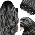 YoungSee Micro Loop Hair Extensions Real Human Hair Silver Balayage Micro Bead Hair Extensions Human Hair Black Ombre Silver Microlink Hair Extension Balayage Black 18 Inch 1g/s 50g 50s