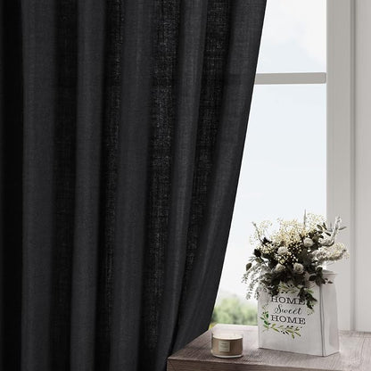 Black Linen Blend Drapes 84 Inch Length 2 Panels Set Back Tab Rod Pocket Light - Image 5