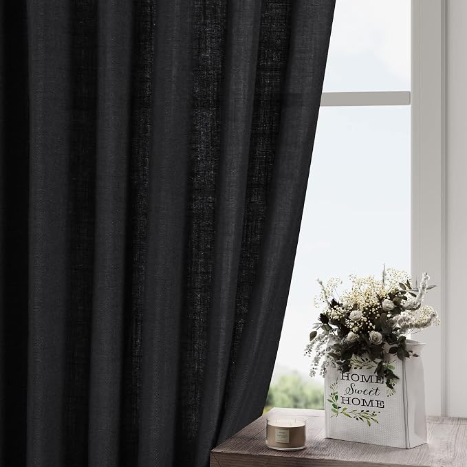 Black Kitchen Cafe Curtains 45 Inch Length 2 Panel Set Back Tab Pocket Semi - Image 2