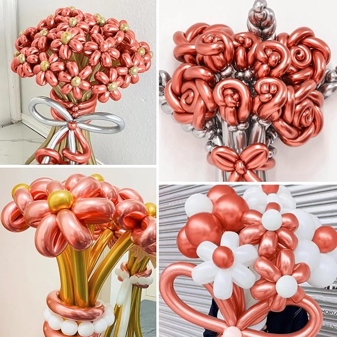 Rose Gold 260 long balloons 100 Pack Metallic Rose Gold Twisting Animal - Image 3