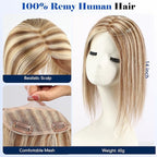 HAIRCUBE Hair Toppers For Women With Thinning 5"*5" Large Base Real Hair Toppers For Women, 14 Inch For Hand-Woven, 60g, Silk, Natural, Realistic, Use Daily, Hairloss,Brown Mixed Blonde, No bangs