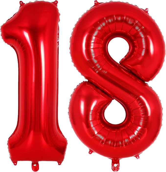 Red Number 18 Balloons, 40 Inch Big Large Foil Number Balloons, Jumbo Giant by AIQINHU