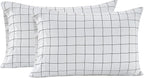 LANE LINEN 100% Organic Cotton King Size Pillow Cases Set of 2 (20"x36") - Windowpane