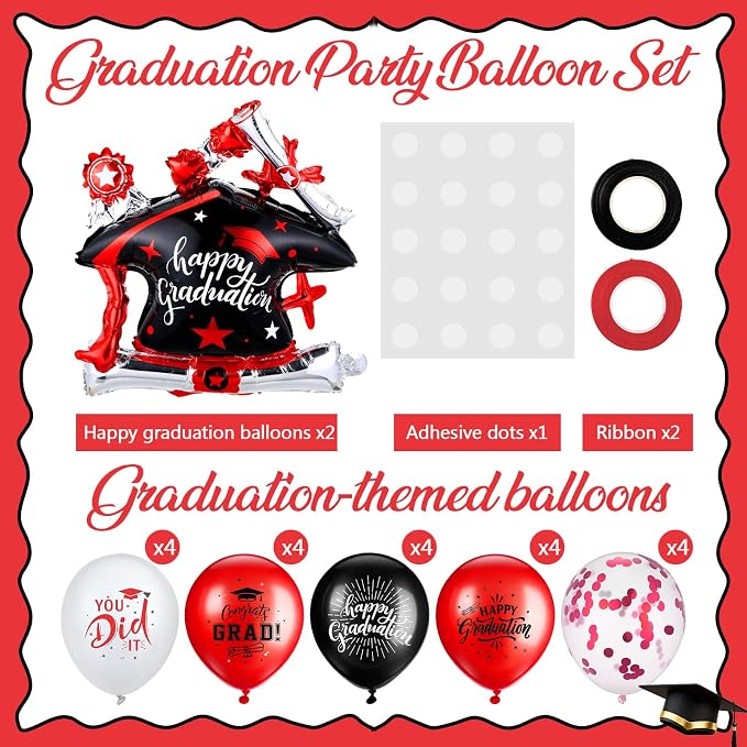 Jenaai Red and Black 27 Pcs 2026 Graduation Balloon Centerpiece - Image 3