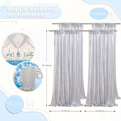 Silver Sequin Backdrop Curtains 4 Pcs 2ftx8ft Glitter Shimmer Fabric | Sparkly - Image 4