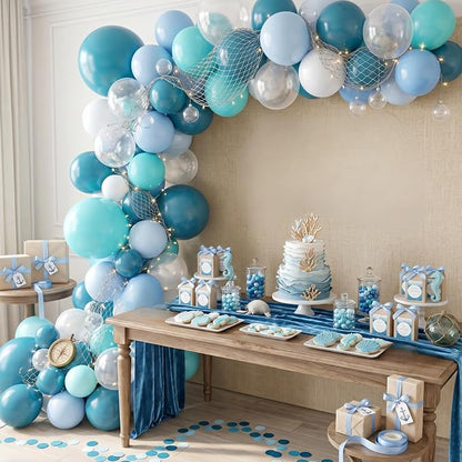 Blue Teal Ocean Balloons, Macaron Light Baby Sea Blue Teal Transparent Balloons - Image 6