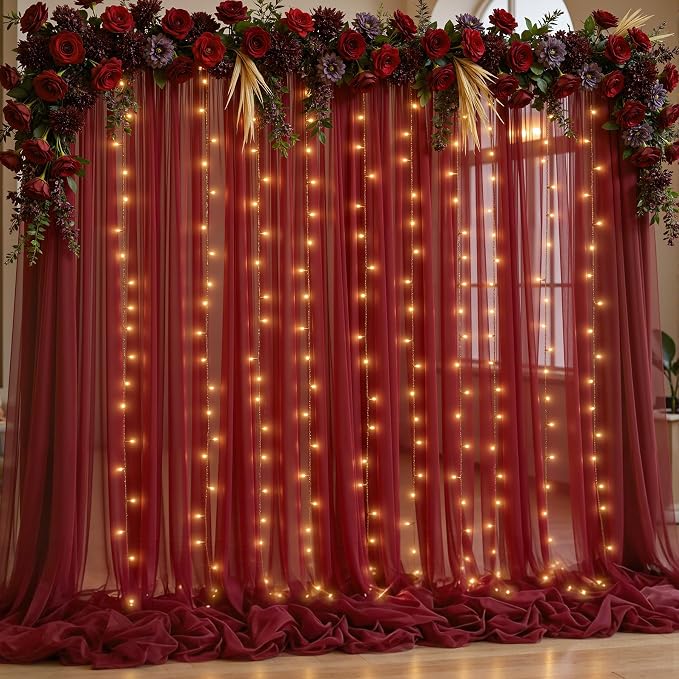 10x10ft Burgundy Tulle Backdrop Curtain by Partisky