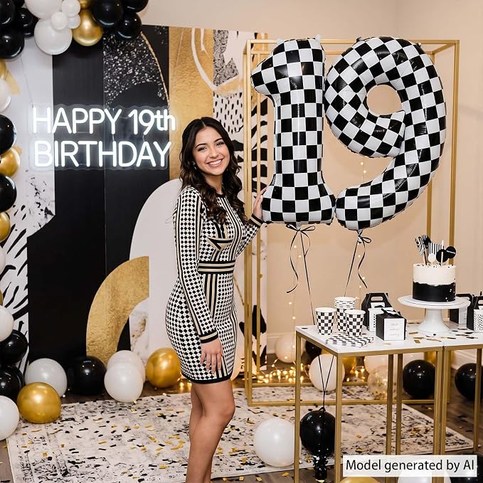 40 Inch Checkered Number 19 Balloon, Giant Foil Helium Party Decor | 40" mylar - Image 6