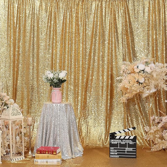 Poise3EHome Gold Sequin Backdrop, 6FT x 8FT Glitter Curtain - Image 2