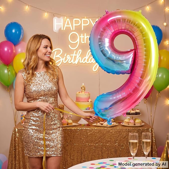40" Rainbow Foil Number 9 Balloon - Image 4