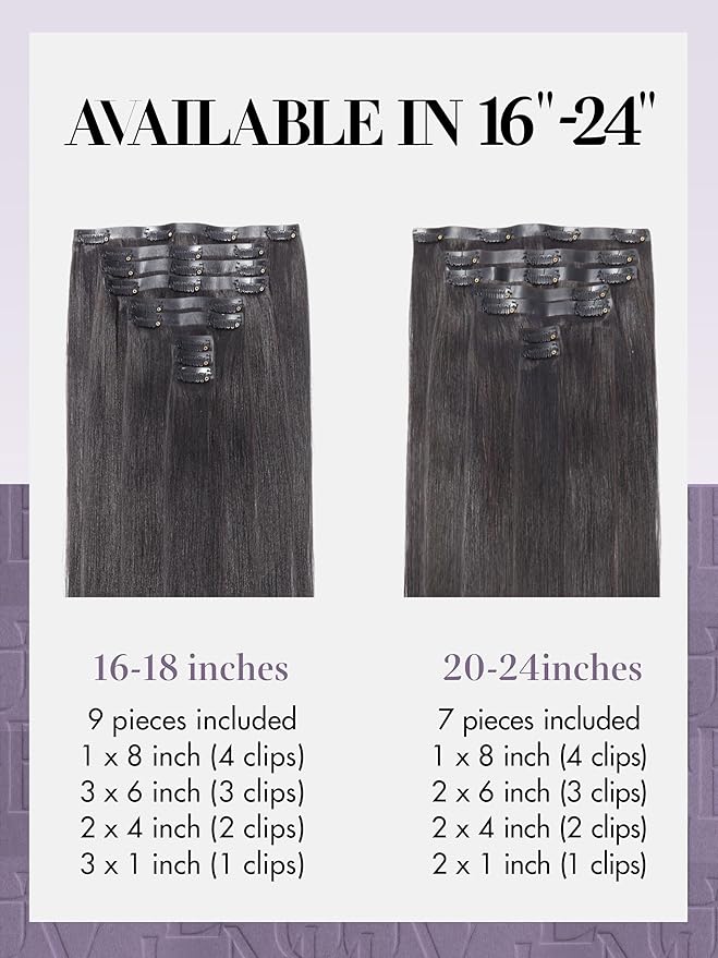 LUVME Clip in Hair Extensions, Yaki Straight Human Hair Clip in Extensions for Women, Natural Black Hair Extensions, 135g 9pcs 18 Inch