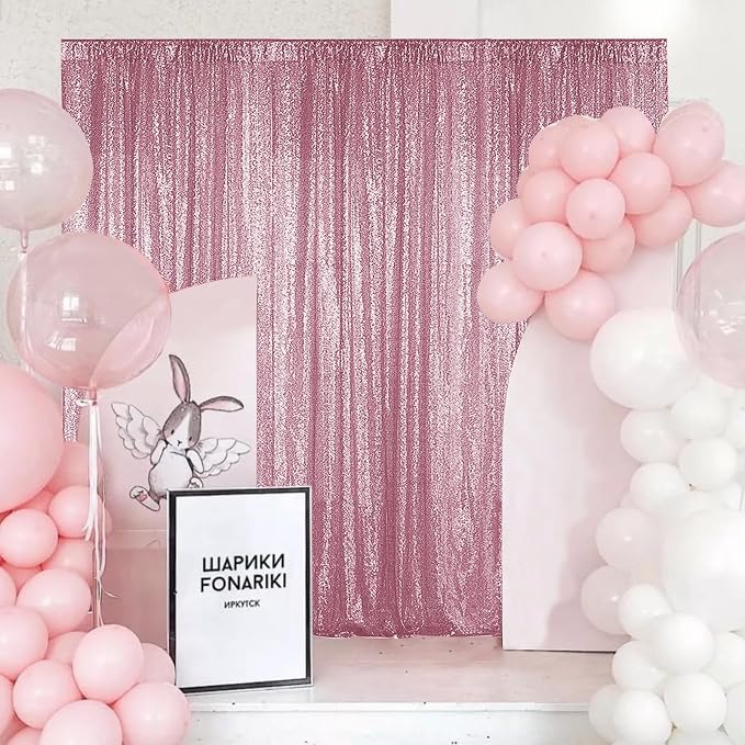 Sugargirl Pink Sequin Backdrop Curtain 4FTx8FT Glitter Pink Background Drapes - Image 2