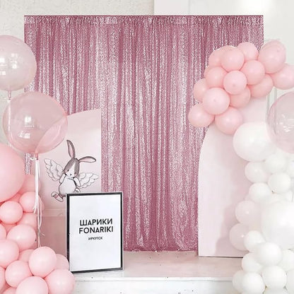 Sugargirl Pink Sequin Backdrop Curtain 4FTx8FT Glitter Pink Background Drapes - Image 3