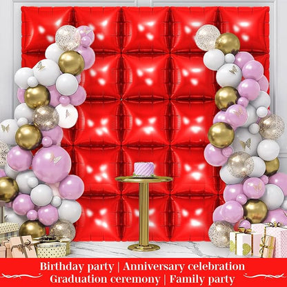 Red Square Foil Balloons 25 Pcs Metallic Red Balloons Wall Backdrop - Image 5