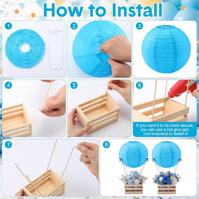 Gerrii 8 Sets Blue Hot Air Balloon Table Centerpieces, DIY Hot Air Balloon Decor - Image 3